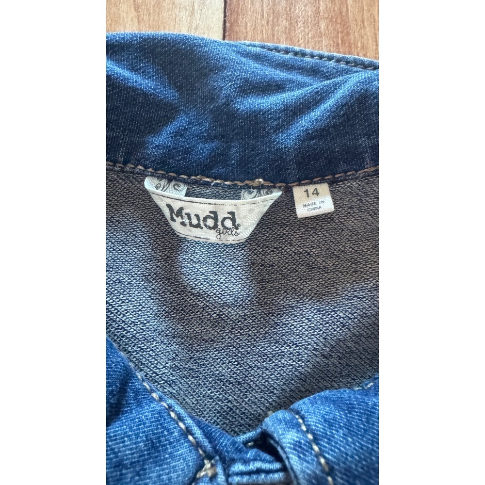 Mudd Girls Blue Denim Jacket Size 14 Medium Wash Stretch Button Front‎ Trucker - Picture 2 of 4